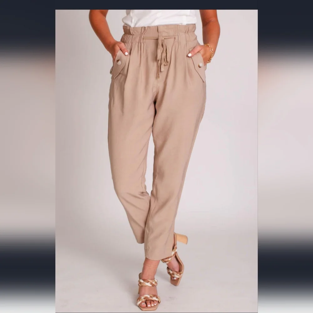 New Khaki Solid Color Pants - Picture 1 of 7